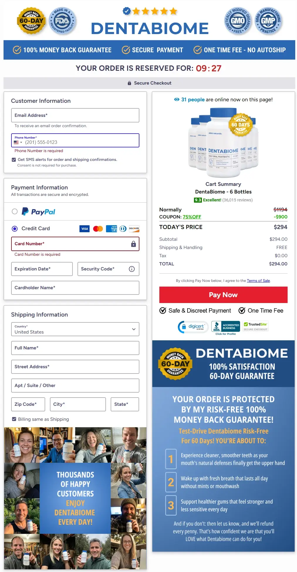 DentaBiome Cart Section